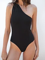 Maillot de bain texturé col asymétrique