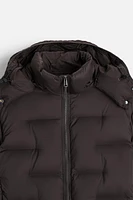 WATER REPELLENT 100% DOWN FEATHER HOODED PUFFER JACKET