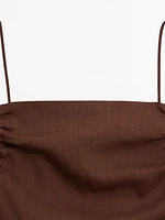 Robe midi froncée en lin mélangé