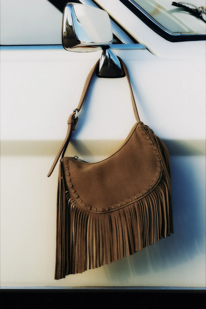 SUEDE FRINGE SHOULDER BAG