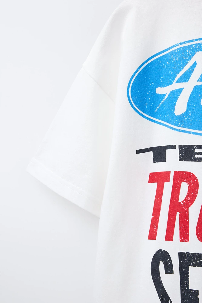 TEXT PRINT T-SHIRT WITH TRIM DETAIL