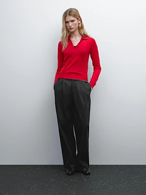 100% wool polo collar sweater with buttons