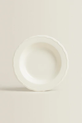 EARTHENWARE SOUP PLATE WITH RAISED-DESIGN EDGE