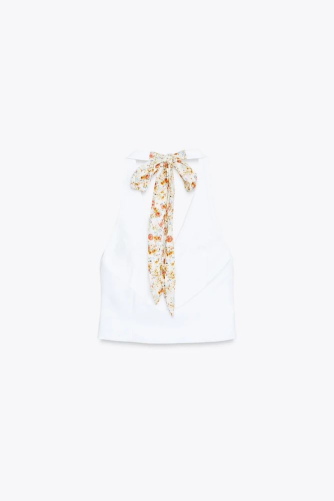 PRINTED SCARF HALTER VEST TOP