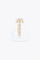 PRINTED SCARF HALTER VEST TOP