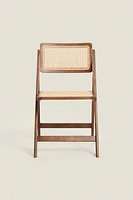 RATTAN AND WOOD FOLDING CHAIR