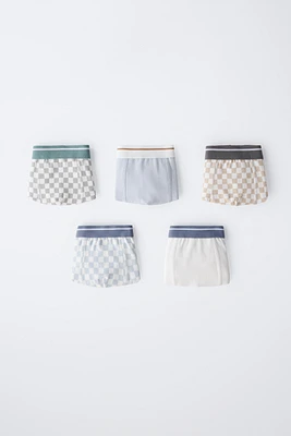 AGES 6-/ FIVE-PACK OF CHECKERED BOXERS