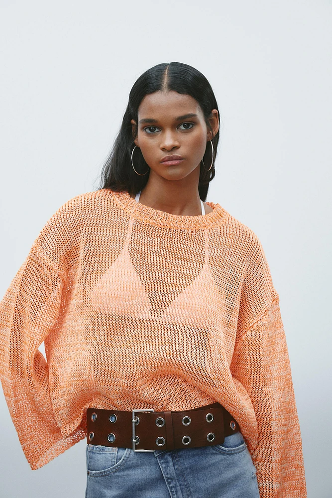RIBBED KNIT SWEATER WITH RIBBONS