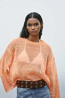 RIBBED KNIT SWEATER WITH RIBBONS