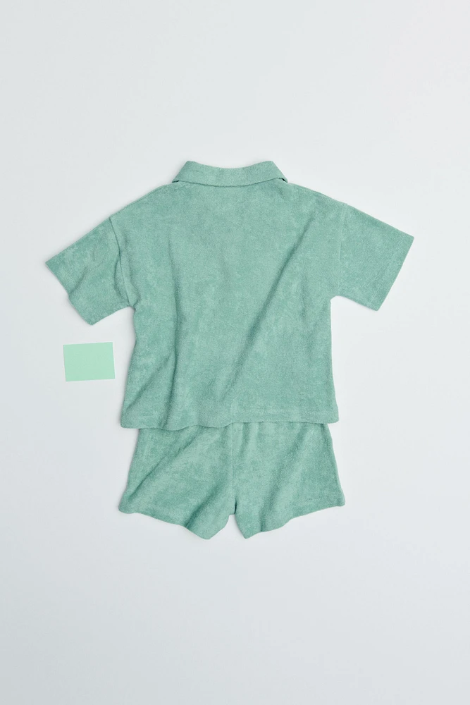 LABEL TERRY CLOTH POLO AND SHORTS SET