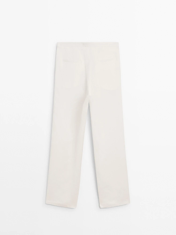 Straight fit flowing linen blend trousers