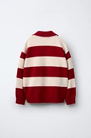 EMBROIDERED PATCH STRIPED KNIT POLO