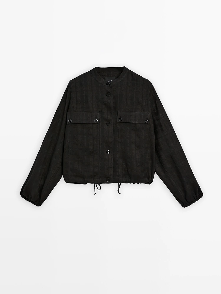 Veste bomber à carreaux en lin mélangé