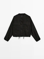 Veste bomber à carreaux en lin mélangé