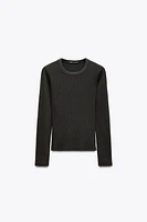 T-SHIRT RIB EFFET DÉLAVÉ MANCHES LONGUES