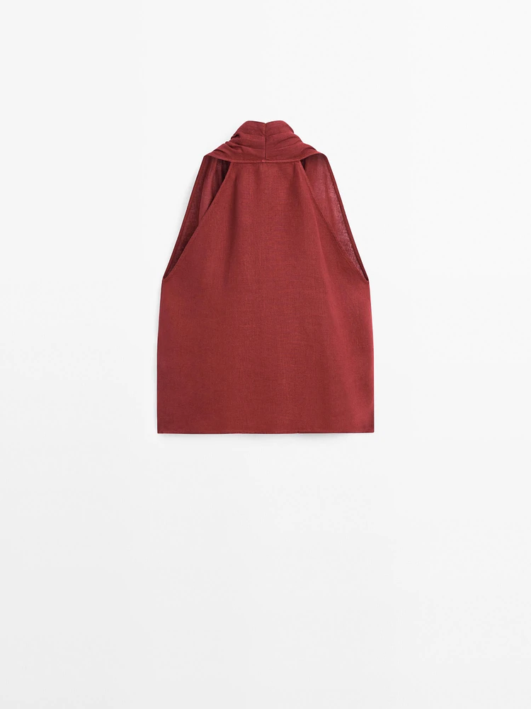 Linen crossover halter top