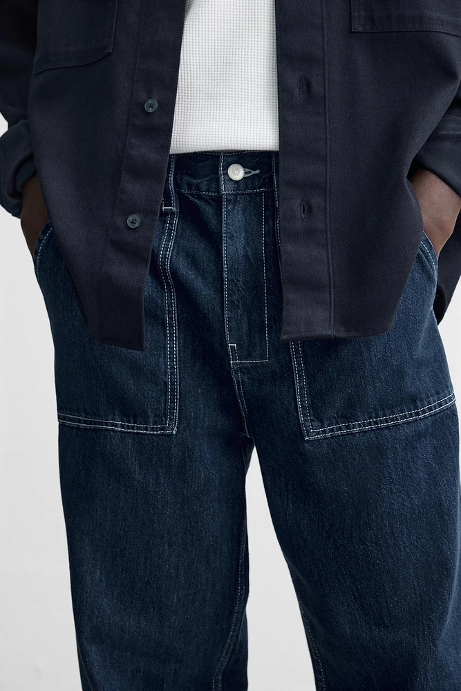 CONTRAST STITCHED WIDE LEG JEANS