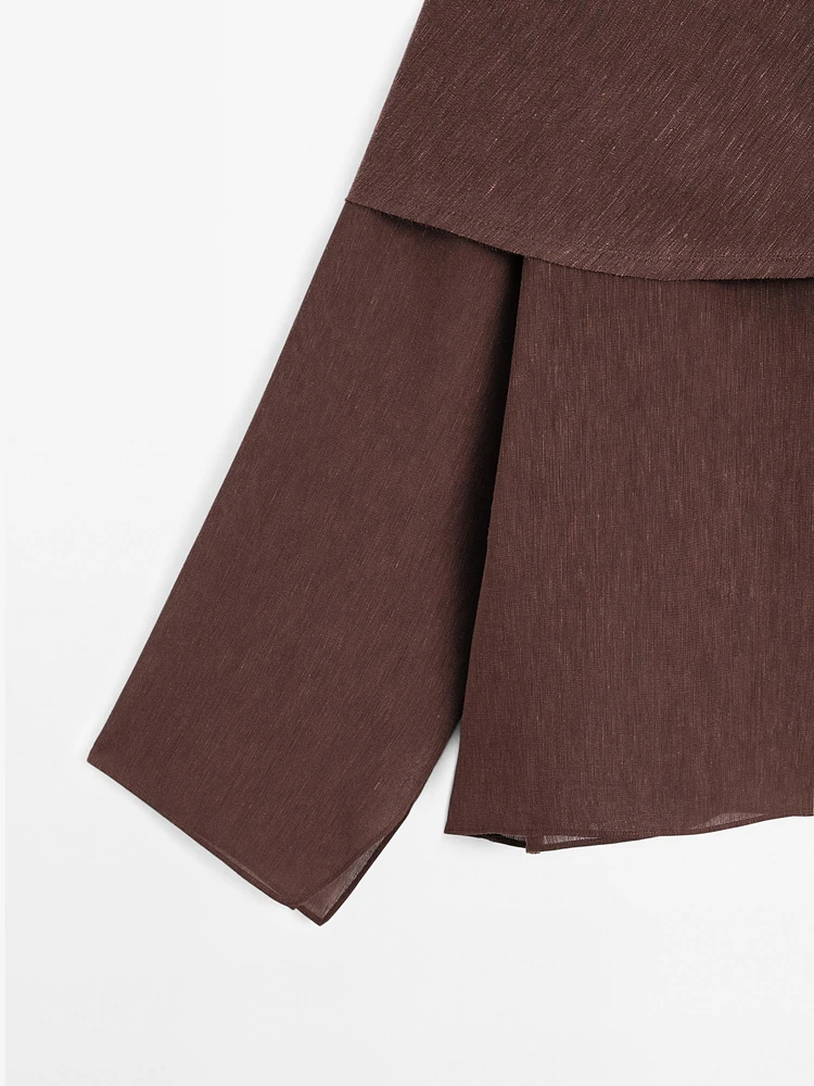 Linen blend cape-style blouse