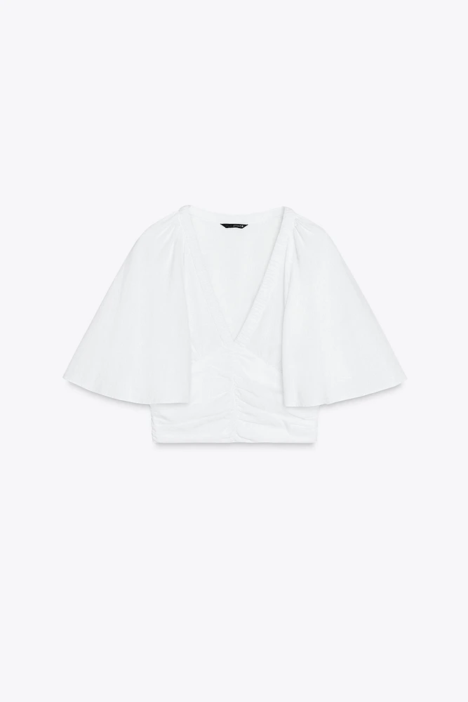 BLOUSE MANCHES VOLANTÉES AVEC LIN