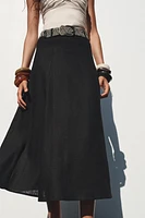 LINEN MIDI SKIRT WITH BELT