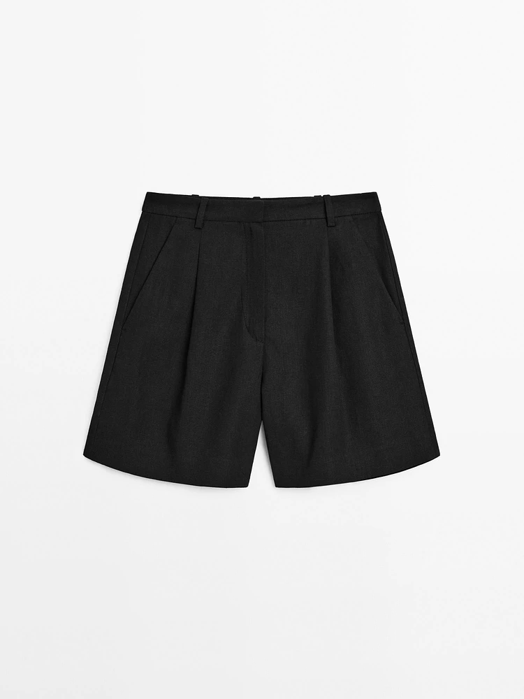 Linen blend darted waist Bermuda shorts