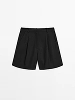 Linen blend darted waist Bermuda shorts