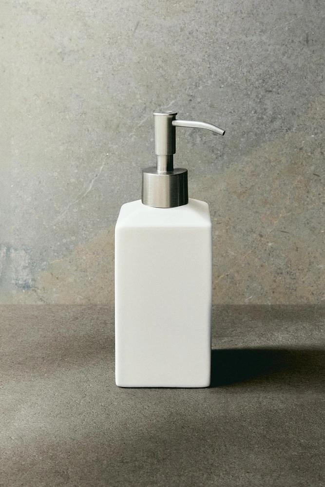 WHITE EARTHENWARE SOAP DISPENSER