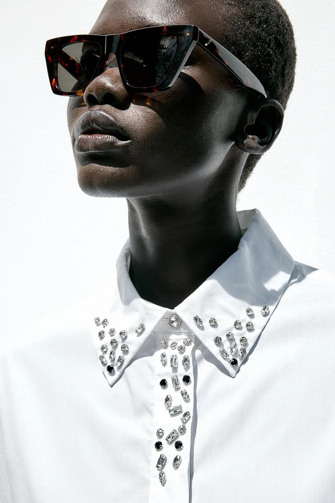 JEWEL COLLAR POPLIN SHIRT