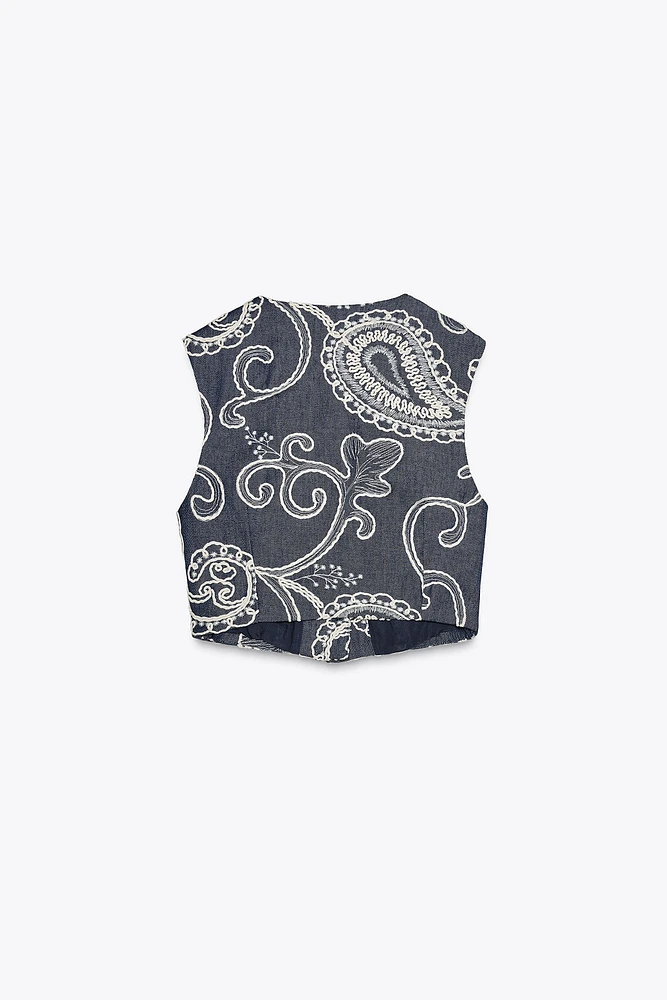EMBROIDERED CROPPED VEST TOP