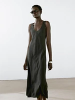 100% linen midi dress