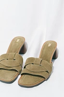 STRAPPY SPLIT LEATHER HEELED SANDALS