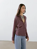Flowing linen shirt with stand collar