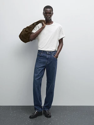 Cotton blend wide-leg jeans