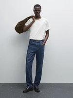 Cotton blend wide-leg jeans