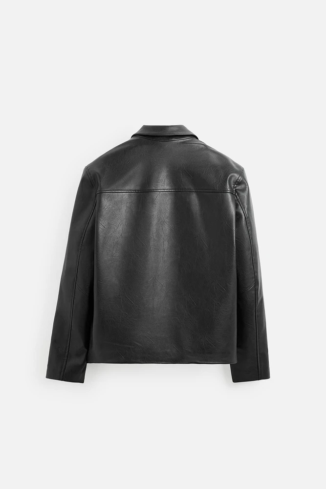 BLOUSON EN CUIR SYNTHÉTIQUE À POCHES