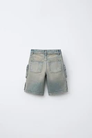 BERMUDA EN DENIM EFFET DÉLAVÉ MULTICARGO