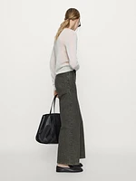 Wide-leg coated denim look cotton trousers