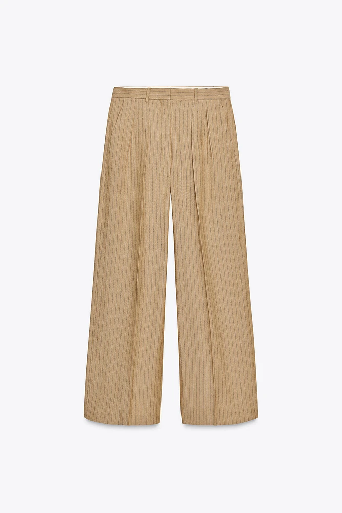 ZW COLLECTION LINEN STRIPE PLEATED PANTS