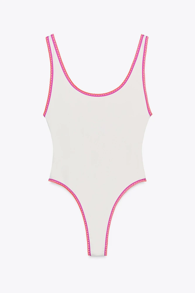 MAILLOT DE BAIN UNI CONTRASTÉ