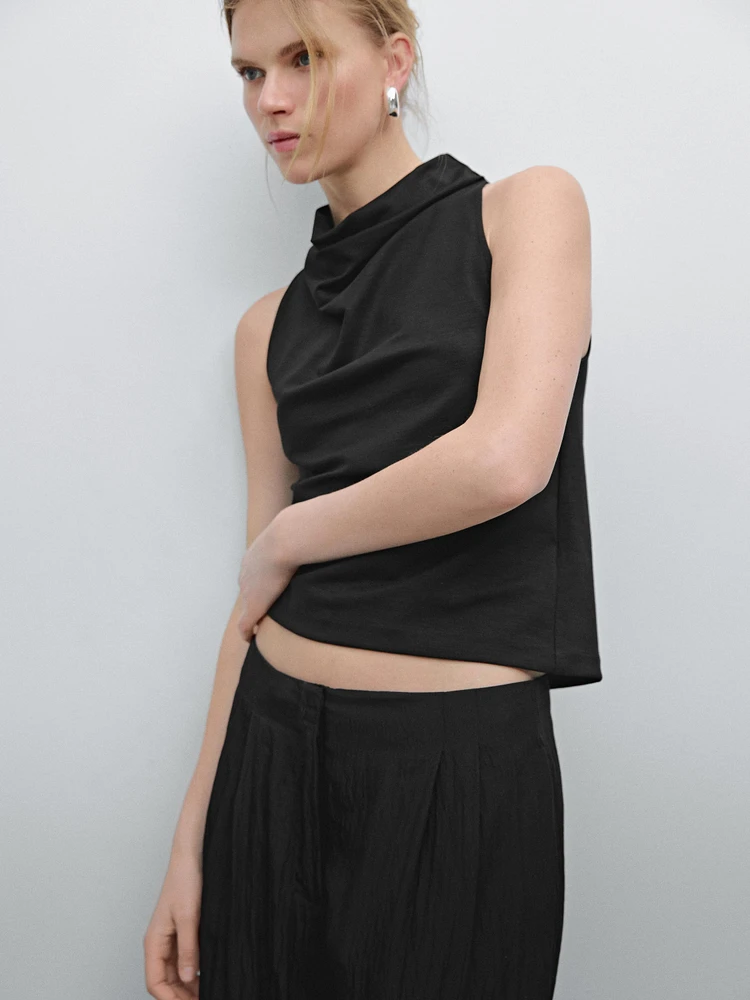 Funnel neck top with draped detail