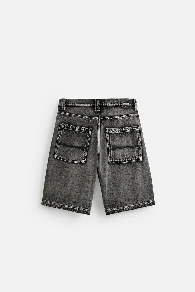BERMUDA DENIM DÉLAVÉ COUPE BAGGY