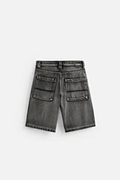 BERMUDA DENIM DÉLAVÉ COUPE BAGGY