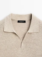 Linen blend melange knit polo sweater
