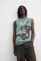 WASHED PRINT KNIT T-SHIRT