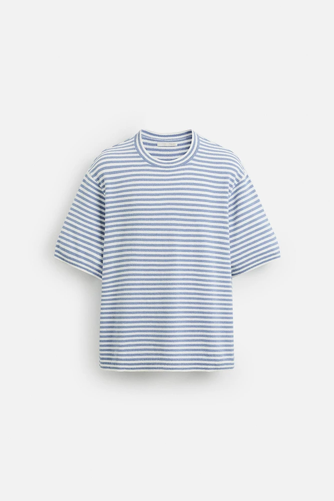 STRIPED TEXTURED KNIT T-SHIRT