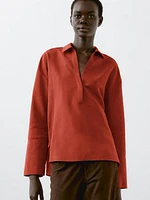 Blouse à col polo lin mélang