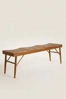 WOOD AND RATTAN BENCH