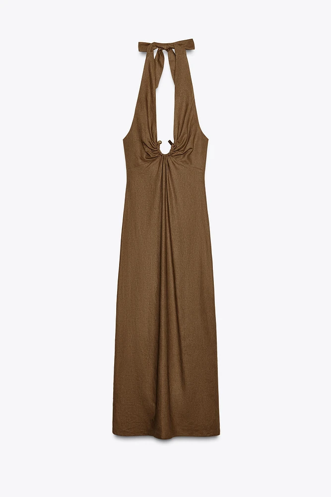 LINEN BUCKLE MIDI DRESS