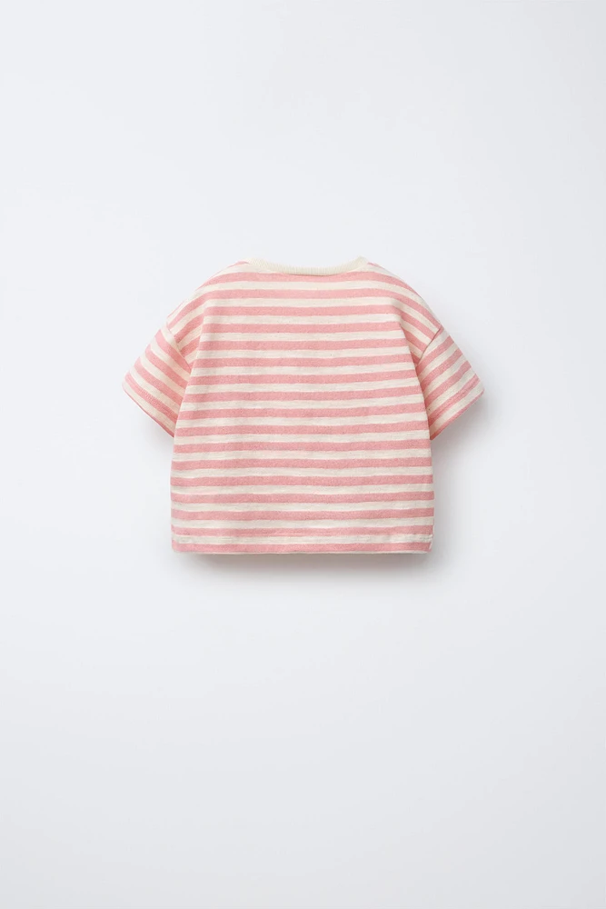 TEXTURED WOVEN STRIPE T-SHIRT