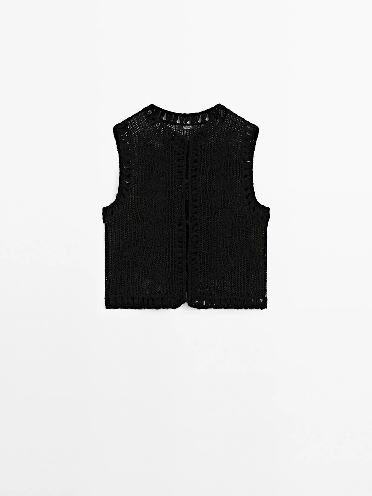 Knit vest with embroidered detail